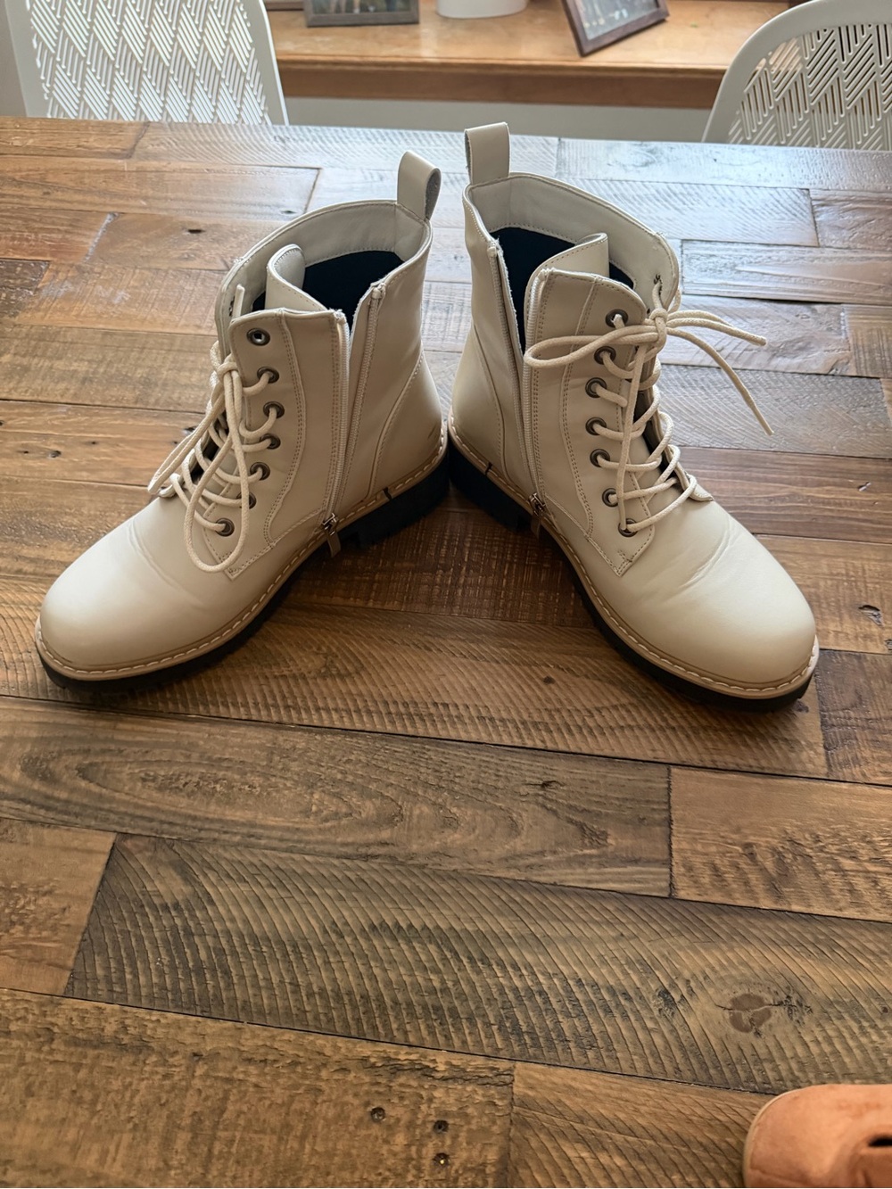 Men's Cream Lace-Up Combat Boots